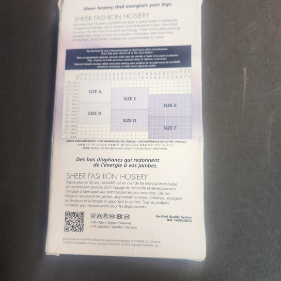 SIGVARIS Medical Graduated Compression Sheer Hosiery Size D See Chart. - Picture 2 of 6